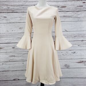 Metisu New Women's Peach Cream Boat Neck Bell Sleeve Dress Size Medium